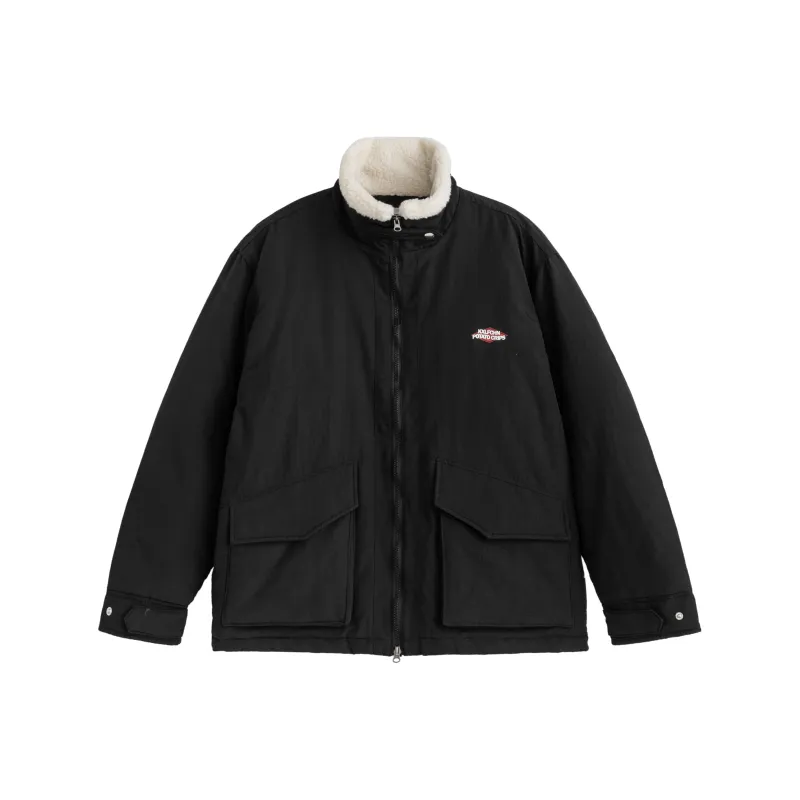 KXLFCHN Letter Solid Color Lapel Loose Fit Puffer Jacket Unisex-6