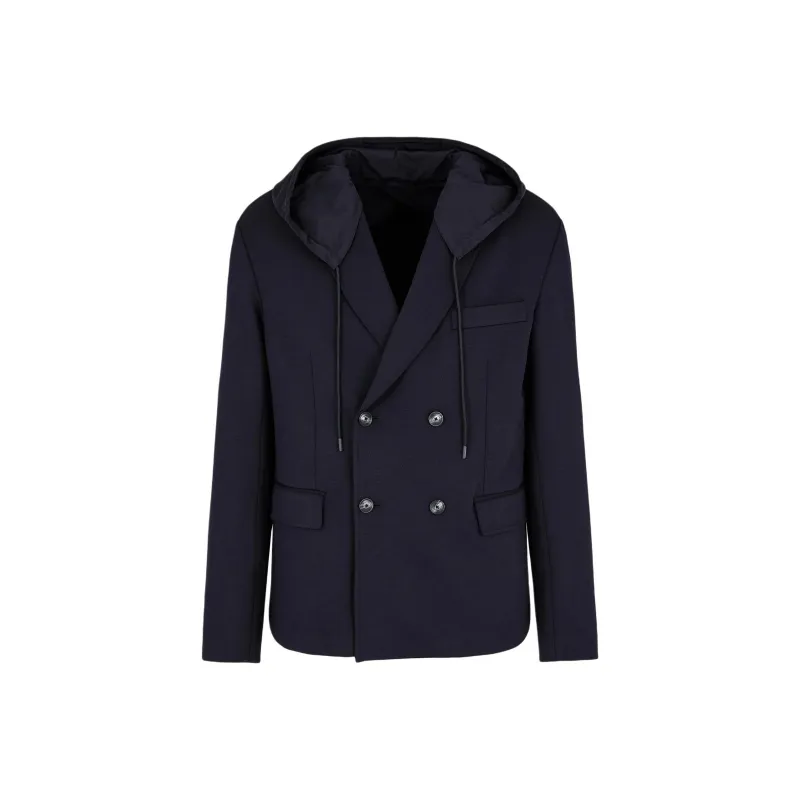 EMPORIO ARMANI Double breasted Blazer In A Soft Wool blend Cloth With A Nylon Hood-0