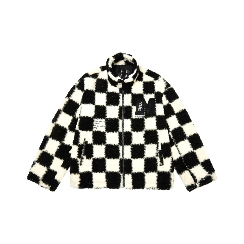 MEDM FW21 Plaid Diamond Stand Collar Loose Fit Thickened Puffer Jacket Unisex Black-0