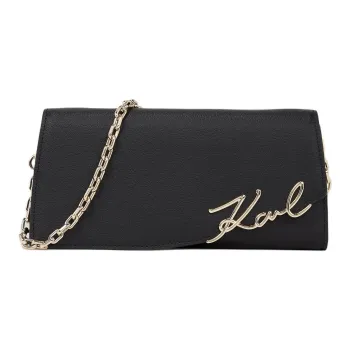 KARL LAGERFELD K/SIGNATURE Cow Leather Shoulder Bag Women's Black Gold