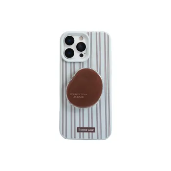 Wei Xin Silicone Material Blue Brown Stripes Stand Phone Cases Compatible With IPhone 16/15 Pro Max/Apple 13/14 Pro/Max