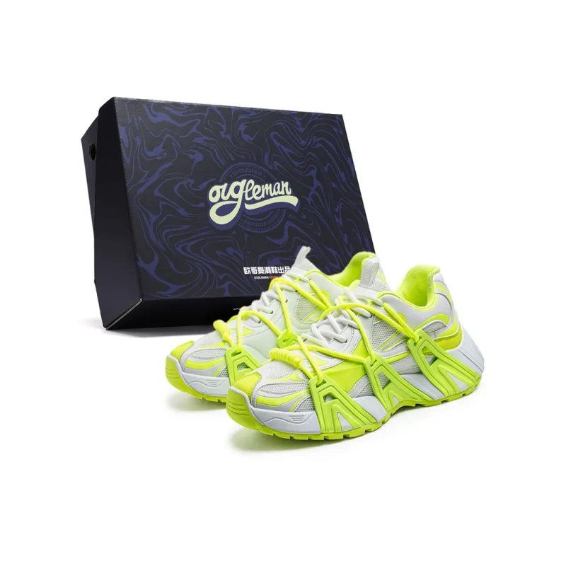 OUGLEMEN Chunky Sneakers Men Low Top Beige Yellow/White Green/Gray Blue-6