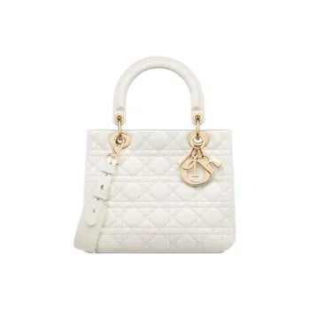 DIOR Lady Dior Sheepskin Shoulder Bag, Crossbody Bag, Handbag Medium Size Women's White