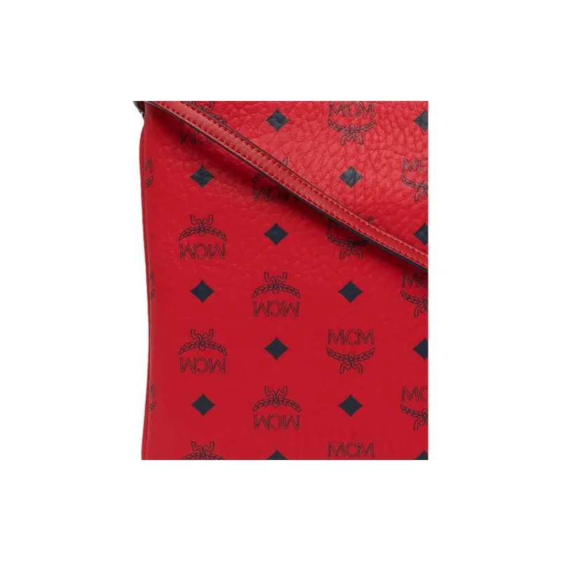 MCM Visetos Coated Canvas With Leather Clutches Shoulder Bag Crossbody Bag Medium Size Women's Red-2