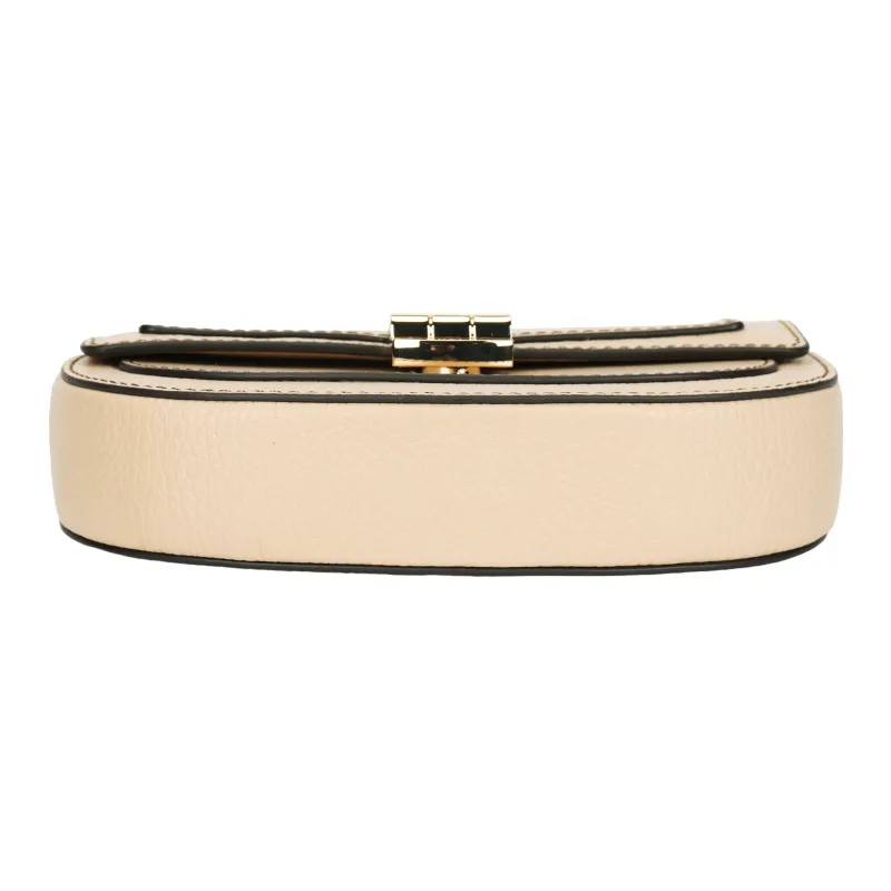 Furla Club 2 Grain Leather Trim Saddle Bag Handbag, Shoulder Bag, Crossbody Bag Mini Women's Beige-3