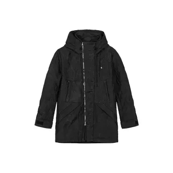 DAVID NAMAN Solid Color Hooded Loose Fit Thickened Mid Length Down Jacket Men's Black