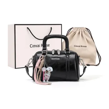 CinvaiKrose Cow Leather With Synthetic Leather Shoulder Bag, Crossbody Bag, Handbag Small Size Women's Ecru/Black