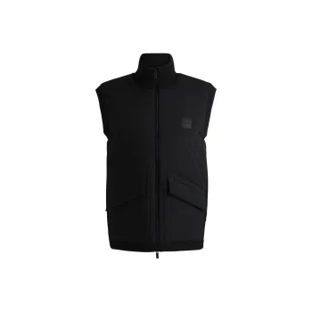 HUGO BOSS Padded Mixed Waterial Vest With Logo Badge Vest Men's Black