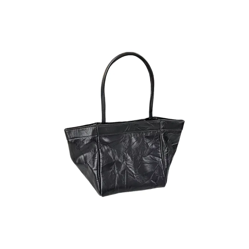 HE BAO BAO Cow Leather One Shoulder Handbag Women's Black-1