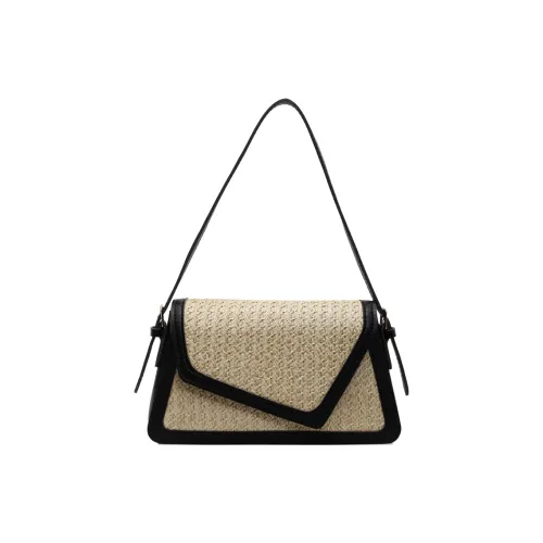 Wenpercy Straw Woven Shoulder Bag Women's Black/Brown