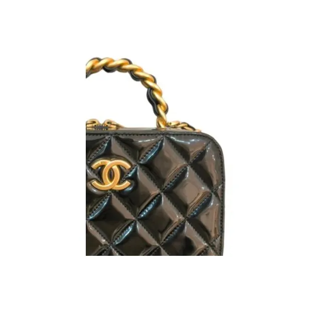 CHANEL Patent Leather Calfskin One Shoulder Crossbody Portable Makeup Bag Trumpets Women's Black-3