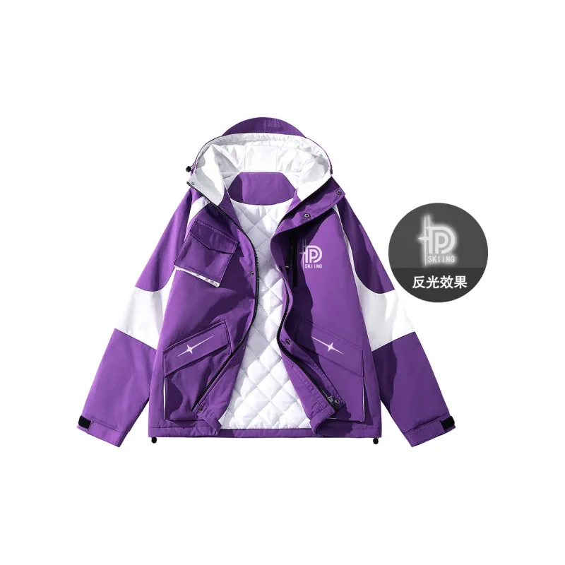 Poshbrain Puffer Jacket Unisex White/Black/Purple-11