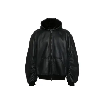 Balenciaga Hooded Leather Bomber Jacket