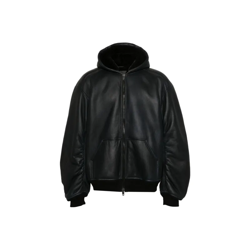 Balenciaga Hooded Leather Bomber Jacket-0