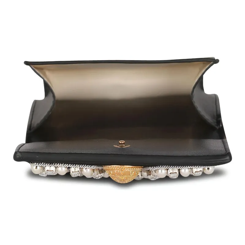 BALMAIN Suede With Embroidered Pearl Coin Purse Card Clip Card Holder Women's Black-3