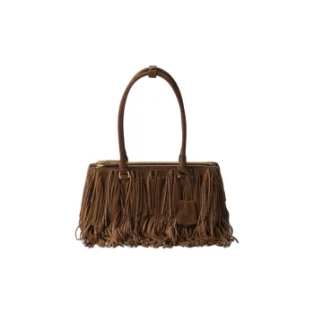 PRADA Leather One Shoulder Handbag Medium Size Women's Cocoa Brown