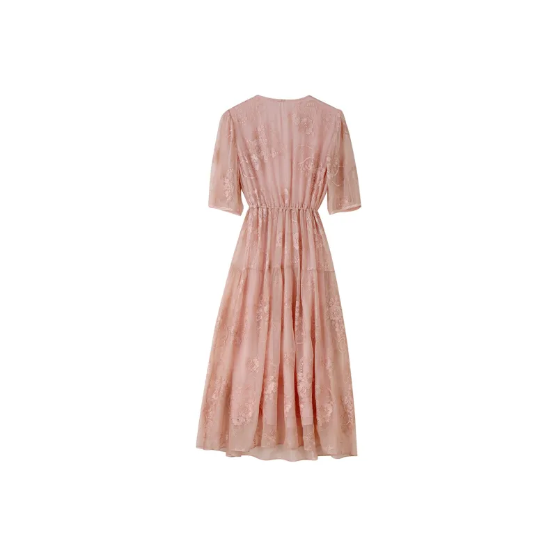 To The West Short Sleeved Dress Women's Pink-1