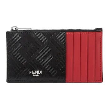 FENDI Leather Card Holder Men's Black & Red
