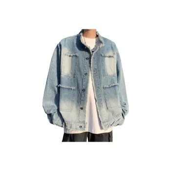 FONDLOOK Denim Jackets Unisex Blue