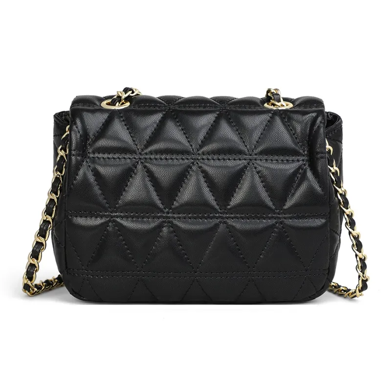 PT'SON Cow Leather Crossbody Bag, Small Square Bag Regular Women's Black-5