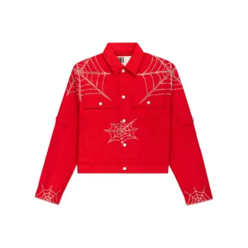 Sp5der Web Denim Cropped Trucker Jacket