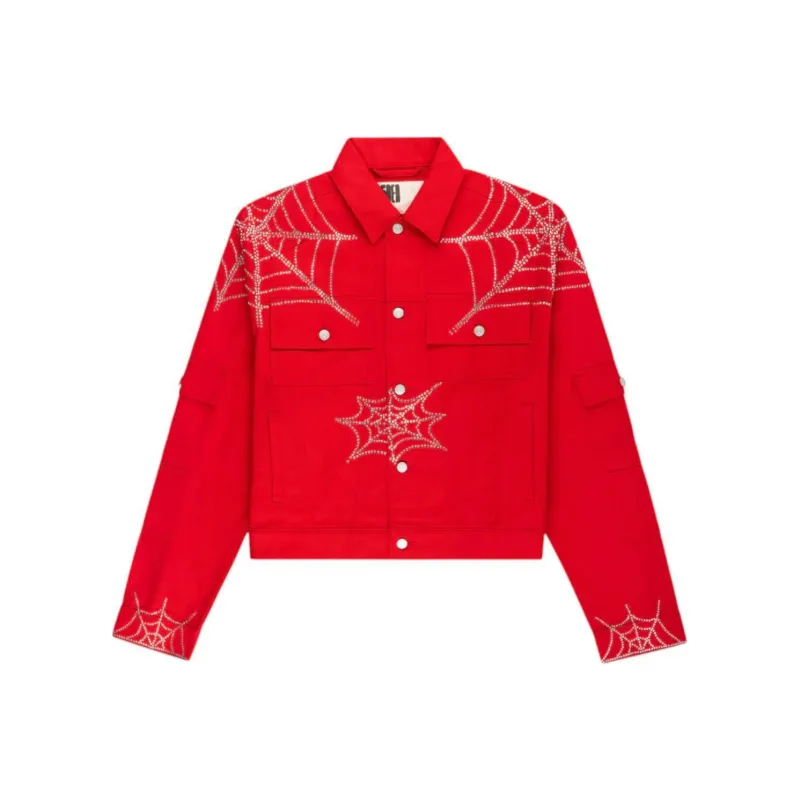 Sp5der Web Denim Cropped Trucker Jacket-0