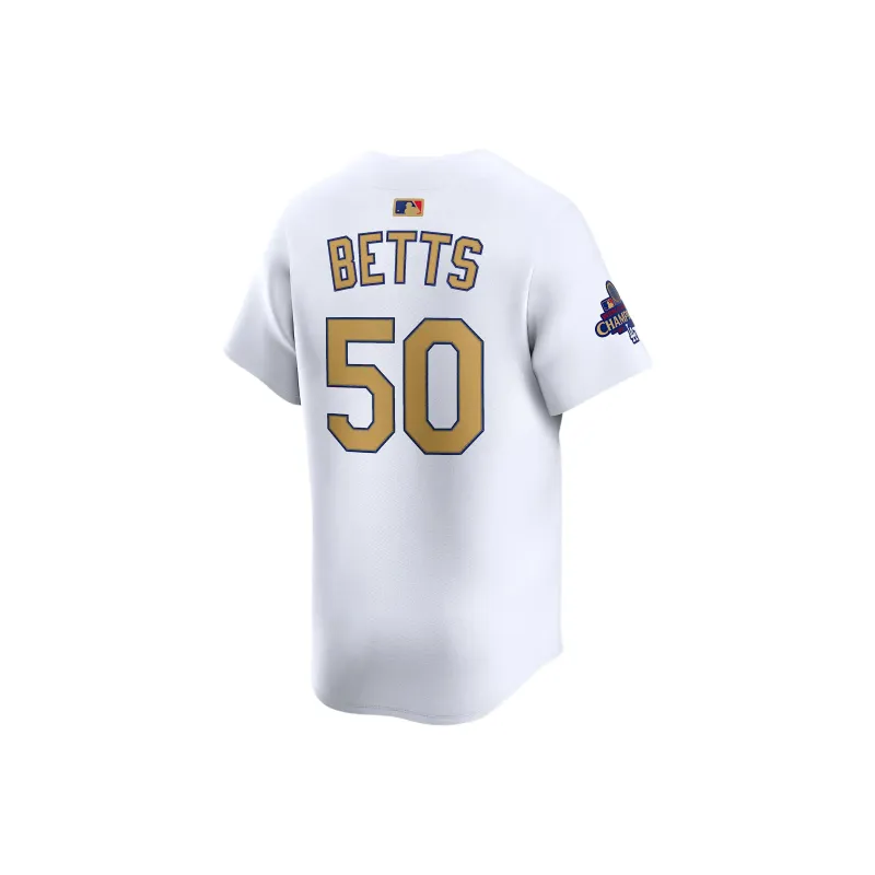 Nike Mookie Betts Los Angeles Dodgers 2024 World Series Champions Gold Men's Nike Dri FIT Adv Mlb Limited Jersey-1