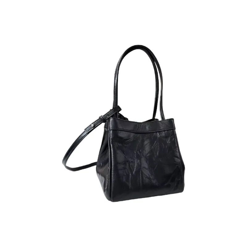 HE BAO BAO Cow Leather One Shoulder Handbag Women's Black-2