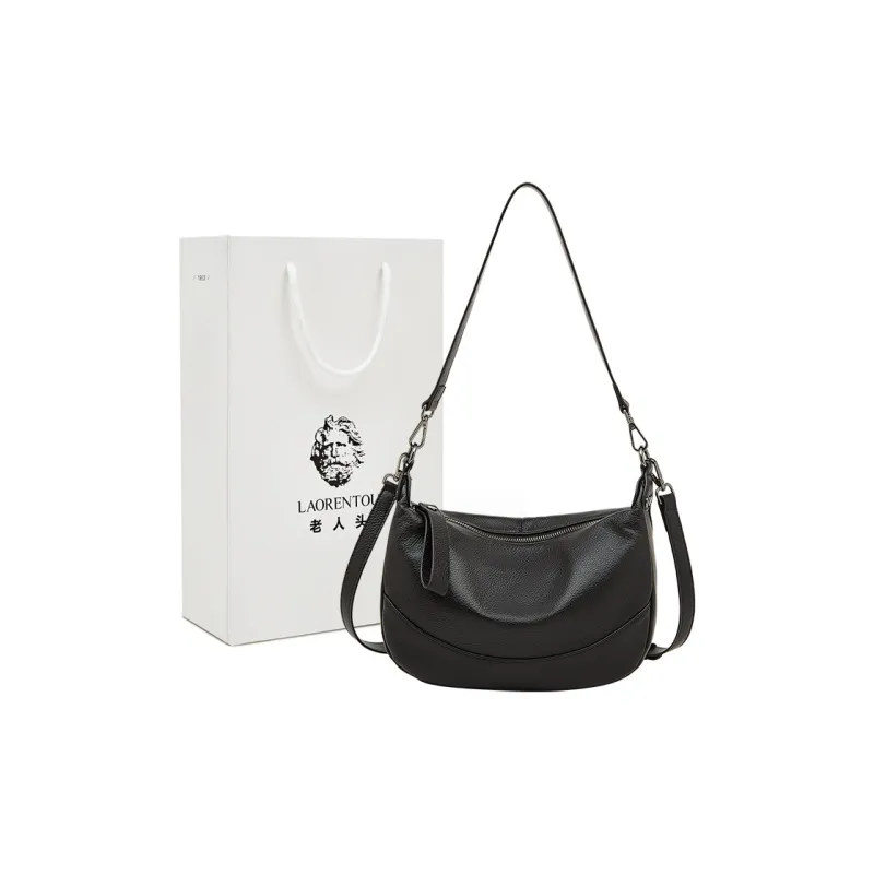 Old Man's Head Top Grain Cow Leather Shoulder Bag Women's Black/White/Green/Flesh Pink-0