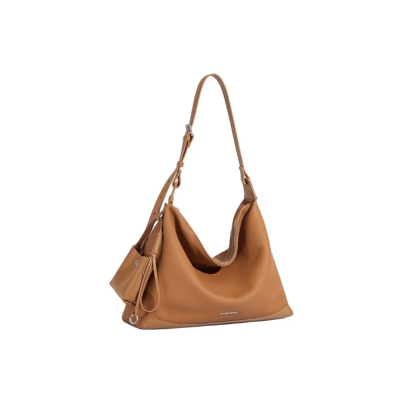 CNOLES Top Grain Cow Leather Hobo Bag Shoulder Bag Women's Black/Yellow Brown-7