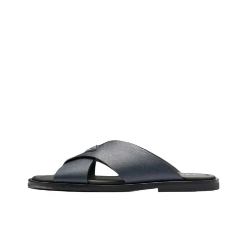PRADA Saffiano Slide Slippers Men's Sea Blue