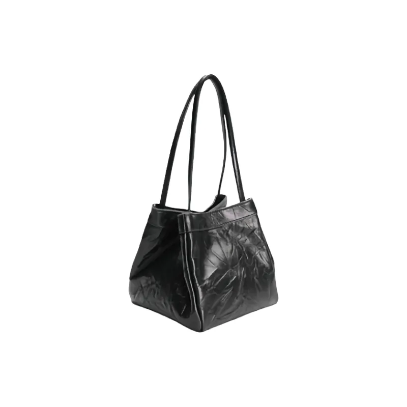 HE BAO BAO Cow Leather One Shoulder Handbag Women's Black-0