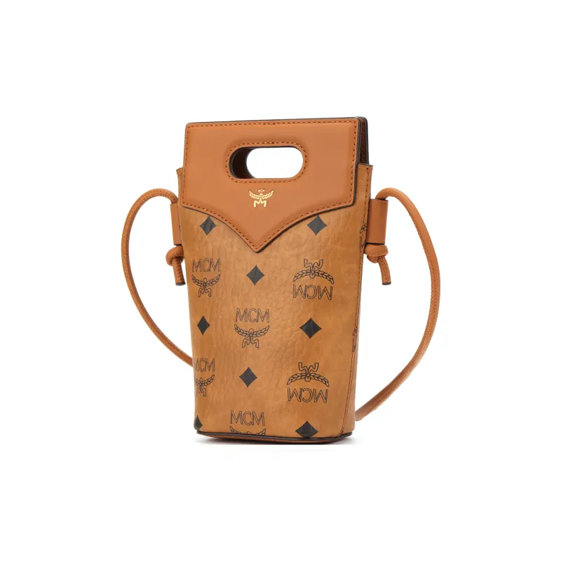 MCM Intertwined Letter Canvas Clutch Cross Body Handbag Women's Cognac-1