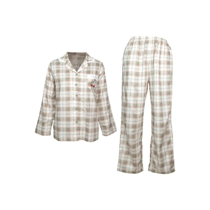 FENTENG Pajama Set Women's Green Plaid-0