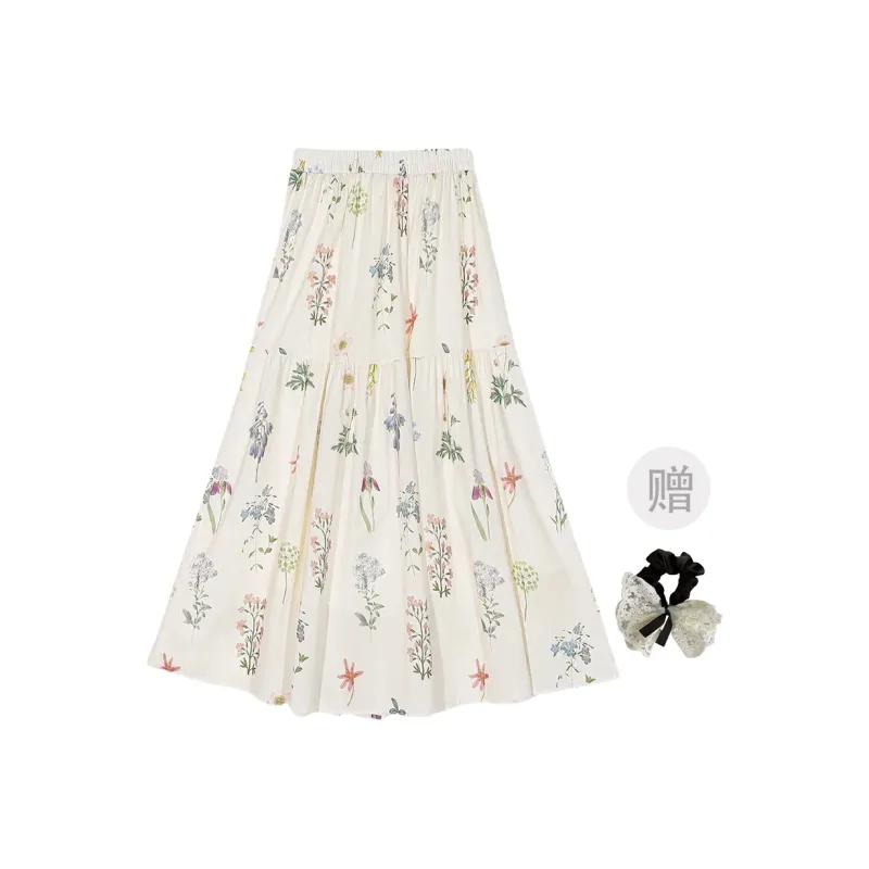 TUSHIFEI Casual Long Skirt Women's White+Hair Tie Comes With-1