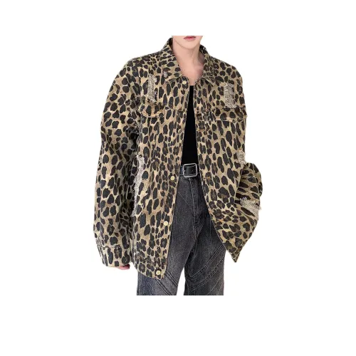 Denim Jacket Unisex Leopard Print