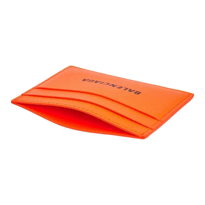 Balenciaga Grain Cow Leather Card Holder Unisex Fluorescent Orange-2