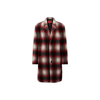 HUGO BOSS FW23 Regular Fit Coat In Checked Teddy With Smooth Lining Coat Men's Red