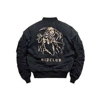 VIP Embroidered Cargo Jacket Thickened Pilot Jacket Puffer Jacket Baseball Jacket Unisex Black