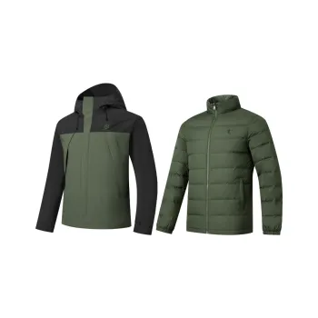 QIAODAN Mountain God Series Warm Water Resistant Windproof Windbreaker Jacket Men's Black/Chalcedony Green