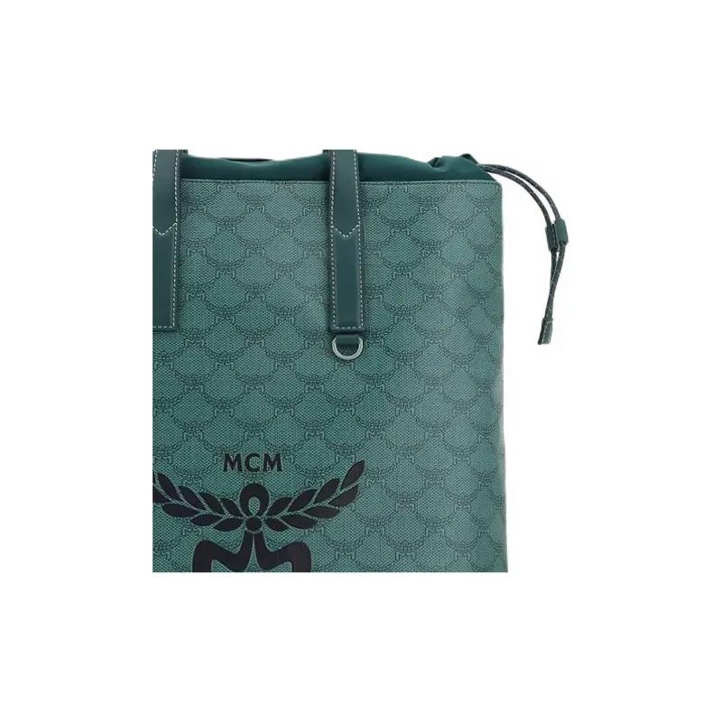 MCM Artificial Leather Laminated Fabric Backpack Portable Medium Size Men's Forest Green-2