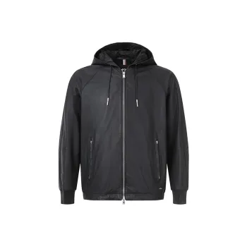 HUGO BOSS Hooded Drawstring Leather Jacket