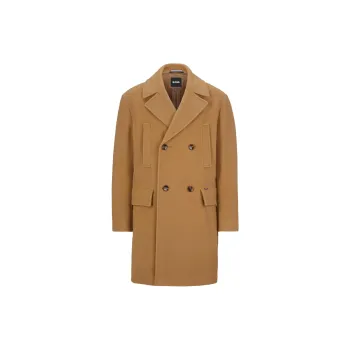 HUGO BOSS Double-Breasted Coat In A Wool Blend Coats Men's Umber