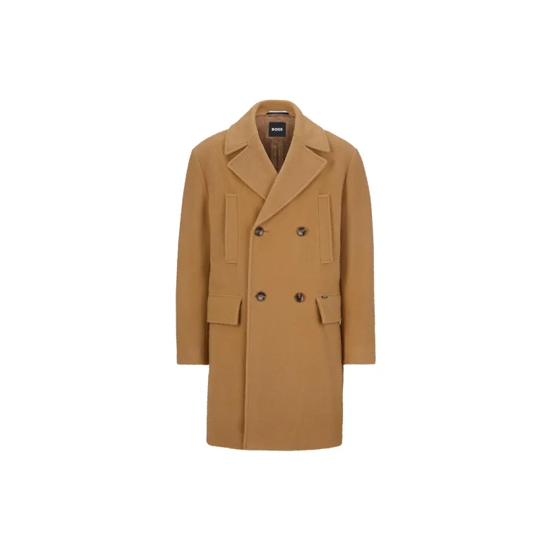 HUGO BOSS Double-Breasted Coat In A Wool Blend Coats Men's Umber-0
