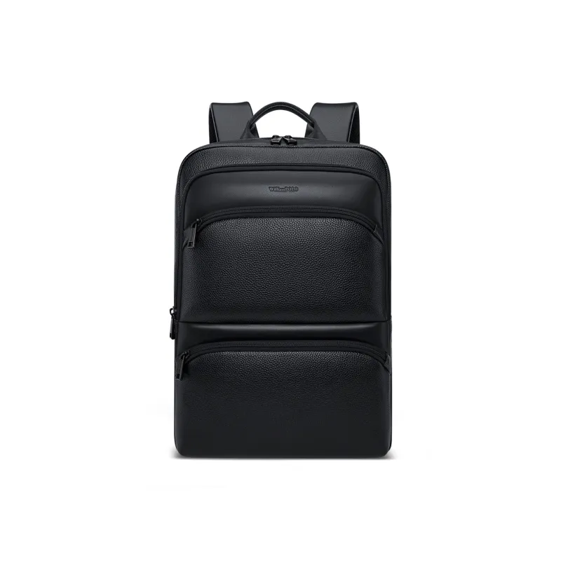 WilliamPOLO Cow Leather Laptop Bag Backpack Regular Men's Black-0