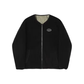 Phew Letter Collarless Loose Fit Thickened Puffer Jacket Unisex