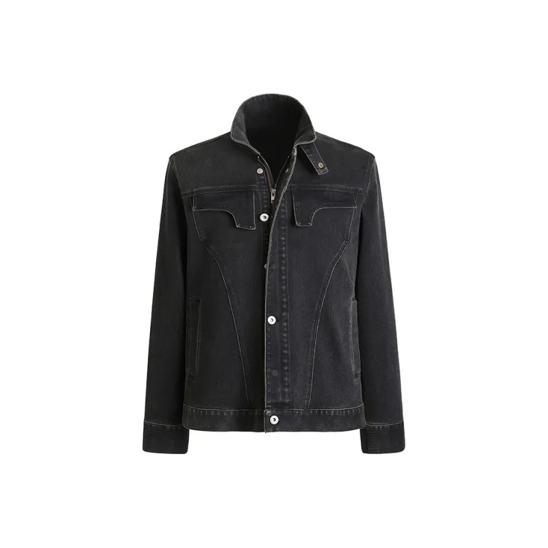 GOSNACE Denim Jacket Unisex Washed Black Gray-0