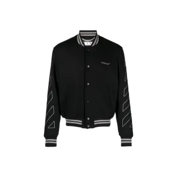 OFF WHITE Diagonal Outline Logo Embroidered Wool Varsity Jacket