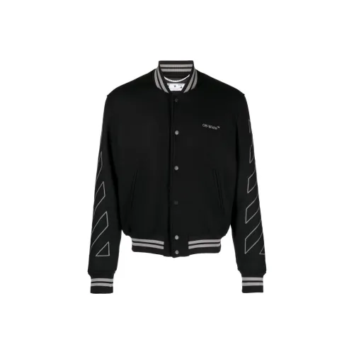 OFF WHITE Diagonal Outline Logo Embroidered Wool Varsity Jacket