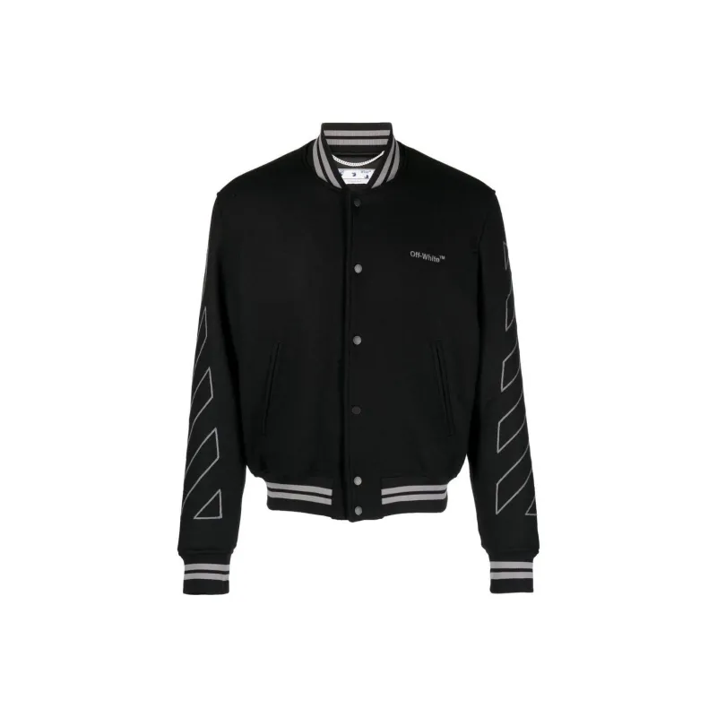OFF WHITE Diagonal Outline Logo Embroidered Wool Varsity Jacket-0